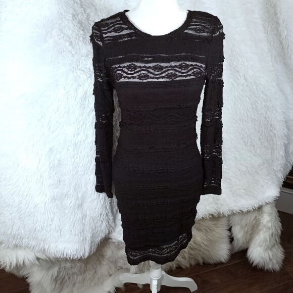 H&M BLACK LACE BODYCON LONG SLEEVE DRESS SZ.XS EUC - Picture 2 of 8